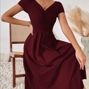 shein ruched pleated detail a-line dress